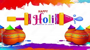 Happy Holi colorful slow motion animation with vector elements