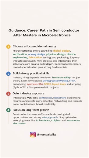 Career path 👆for Masters in Microelectronics students #vlsi #chipdesign