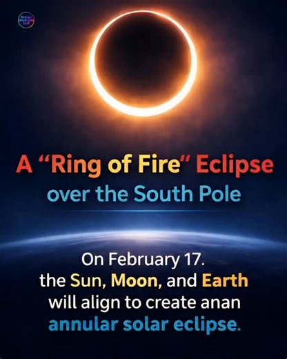 S/U Stuff 04 on Instagram: "🔥 RING OF FIRE OVER EARTH! On February 17, a rare and breathtaking cosmic event will unfold as the Sun, Moon, and Earth align perfectly to create an annular solar eclipse — famously known as the “Ring of Fire.” Instead of total darkness, the Moon will appear slightly smaller than the Sun, leaving a brilliant ring of sunlight glowing around its edges. This stunning eclipse will occur over the South Pole, showcasing one of nature’s most dramatic celestial alignments. M