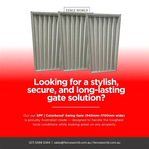 Fence World on Instagram: "🔎 Product Spotlight: SPF | Colorbond® Swing Gate (940mm–1700mm wide) ✨ Looking for a stylish, secure, and long-lasting gate solution? Our SPF | Colorbond® Swing Gate (940mm–1700mm wide) is proudly Australian made and built to withstand the toughest conditions. 💪🇦🇺 ✅ Made to order – choose your style: Zigzag / Sawtooth or Trimdeck ✅ Various heights available: 1200mm | 1500mm | 1800mm | 2100mm ✅ Premium Colorbond steel for durability and low maintenance ✅ Perfect for