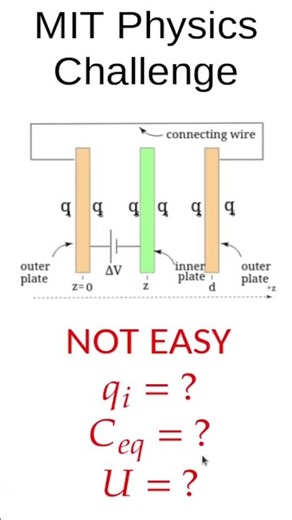 MIT Physics: Multiple Plate Capacitor Problem ⚡ Charge, Capacitance & Energy #Shorts