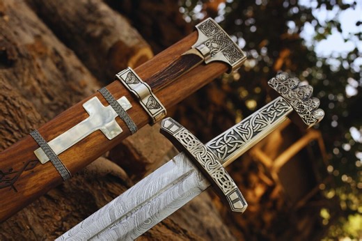 Hand Forged Damascus Steel Viking Sword, Full Tang Arming Sword With Wooden Scabbard - Etsy