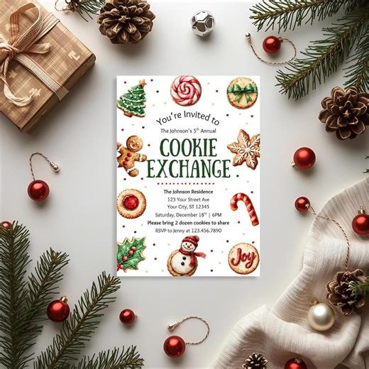 Editable Cookie Exchange Invitation, Christmas Baking Party, Holiday Cookie Swap Invite, Cookie Exchange Party Template Digital Download - Etsy