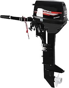 12HP 2-Stroke Outboard Boat Motors 169CC Fishing Boat Engine 4500-5500RPM Heavy Duty Water Cooling for Inflatable Boats Fishing Boats Rubber Boats Iron Boats (Long Axis)