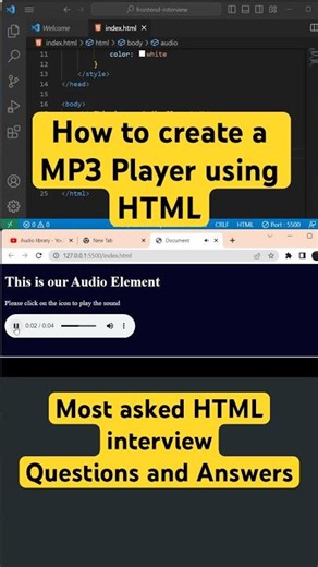 How to create a MP3 audio player using HTML #shorts #html #htmltutorial #coding #htmlcss