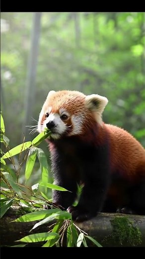 Adorable Red Panda Eating Bamboo 🐼🎋