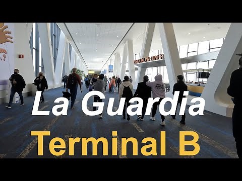 New York LGA La Guardia Airport Terminal B - Departures walk through & apron views