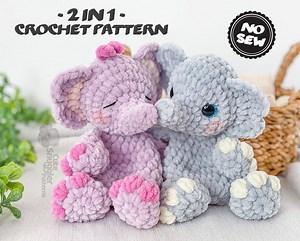 Elephant Lovey Crochet Pattern: No Sew Snuggler Easy Amigurumi Fast Animal Plushie 2-in-1 PDF - Etsy