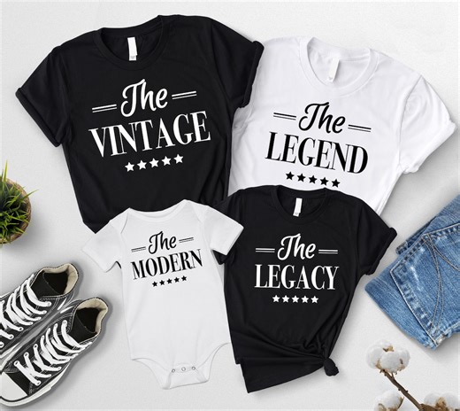 Three Generations Family T-shirt, Generation Shirt for Photo,matching Father and Son Tees,vintage Legend Legacy Modern,dad Son Grandpa Shirt - Etsy