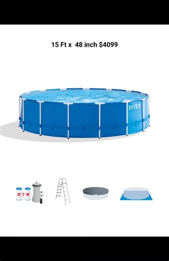 Allia Lily on Instagram: "Large Family Sized Intex Pool 15 Ft Diameter x 48 inch Height Includes ladder, pump, filter, cover, ground cloth. Now on SALE $4099 Delivery available nationwide or Free Delivery to Grand Bazaar Triple strong, SUPER-TOUGH laminated sidewalls are reinforced with an all-around band to keep frame legs firmly in place. Ready for water in 45 minutes, - follow the instructional booklet for easy set up, and enjoy the fun! Water capacity: (90%) 4,440 gallons. Includes: Krystal 