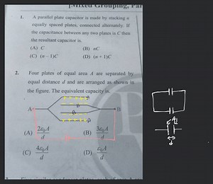 A parallel plate capacitor is made by stocking n equally spaced... | Filo