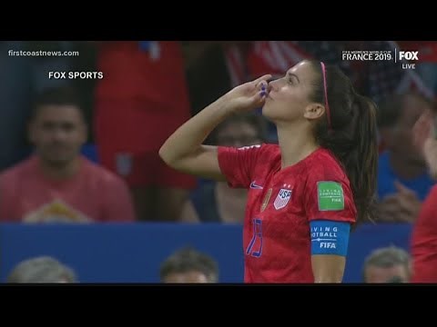 Alex Morgan sips tea after Team USA knocks England out of the World Cup