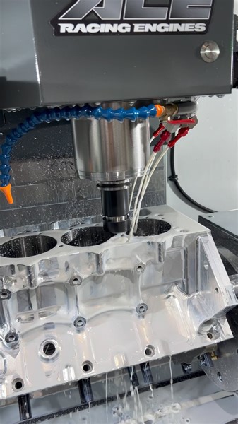 Machining @finnegan999 billet block for receiver grooves #aceracingengines #noonan #billet #lsedge #billetblock #mikefinnegan #dragndrive #streetcar #racecar #postmalone #circles | ACE Racing Engines