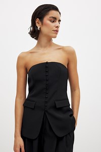 Button Front Bandeau Corset Top Black