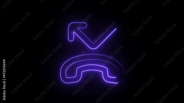 Neon Call Missed icon on dark background. Glowing animated Call Missed symbol. Digital Call Missed icon visual.