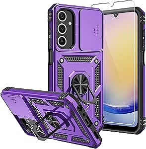for Samsung Galaxy A25 5G Case,with Screen Protectors and Camera Cover,[Military Grade] 16ft.Drop Tested Cover with Magnetic Kickstand Protective Case for Samsung A25 5G, Purple