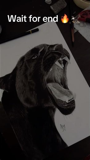 First short. Black panther realistic portrait with charcoal. #shorts #art #shortvideo