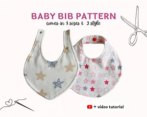 Baby & Toddler Reversible Baby Bib Pattern, Easy Sewing Pattern, Tutorial Video Beginners, Bandana Bib, Baby Shower Gift, Instant Download - Etsy