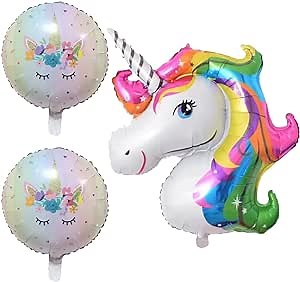 3PCS Large Unicorn Mylar Foil Balloons Round unicorn balloons for Baby Birthday Party Wedding Baby Shower Party Rainbow Unicorn Super Shape Foil Balloony Outdoors Home Decorations Supplies