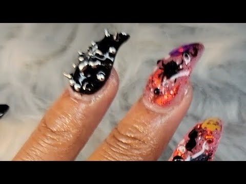 WATCH ME DO ACRYLIC NAILS/ CLAW NAILS/ HALLOWEEN SPOOKY NAILS/ ENCAPSULATED NAILS/ SPIKE NAILS