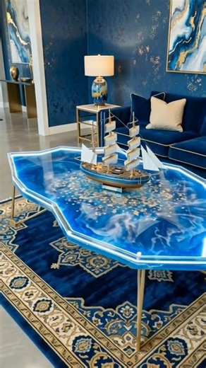 🌊⛵️ Ocean Resin Table! So satisfying 😍✨ #beforeandafter #resinart #viral #diy #shorts #satisfying