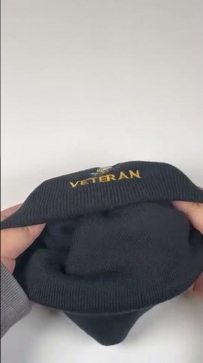 US Navy Seabee Veteran Military Embroidered Long Beanie Made in USA