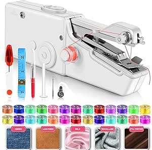 35PCS Accessories Portable Handheld Sewing Machine, Battery Operated and Easy to Use Hand Sewing Machine for Beginners, Automatic Electric Mini Sewing Machine for DIY, Fabrics, Clothes, Home, Travel