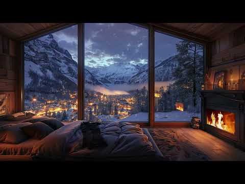 Winter Night Symphony | Crackling Fire, Soft Falling Snow, and Warm Piano Melody for Peaceful Dreams