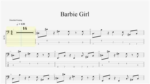 Barbie Girl 贝斯TAB谱 原曲使用