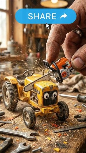 😱 WHAT IS HE DOING?! STIHL mini chainsaw vs. tractor!