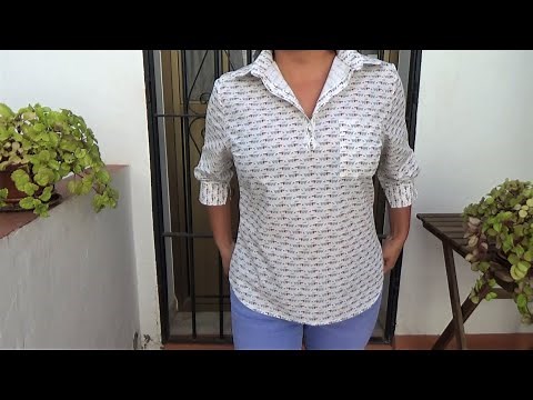 Camisa sin botones con mangas tres cuartos para dama