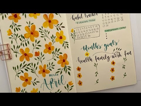 April Journaling Spread - Brush Lettering and Flower Drawing / Pen Blending