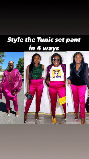 Styling the pants of the boss Tunic Set in 4 ways. Save this post and use later. .. . The Boss tunic set is Available in US size 6- 20. We ship worldwide. | Bibire International