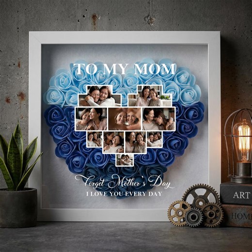 Personalized Mom Photo Collage Shadow Box | Heart Foam Flower Frame (mothers Day) - Etsy