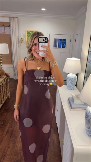 The most CHIC dress- the bottom is sheer and it's SO pretty!🤍 wore this out in Charelston for date night and got so may compliments! Also the brown would be a stunning wedding guest dress😍 Wearing size M and I'm 5'9! #weddingguestdress #formaldress #polkadot #affordablefashion #designerinspired