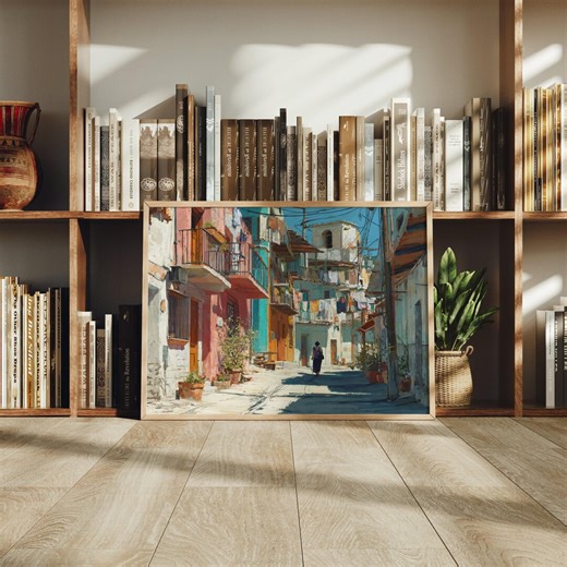 Colorful Street Wall Art Mediterranean Alley Buildings Laundry Urban Landscape Artwork - Etsy