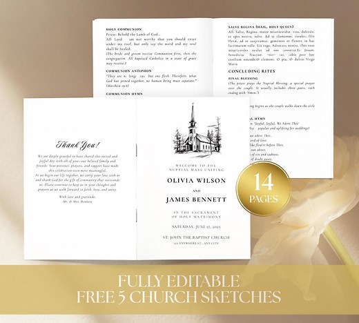 Editable Catholic Church Wedding Program Template, Minimalist Mass Ceremony Booklet, Printable Wedding Pamphlet, Church Wedding Guide Bifold - Etsy