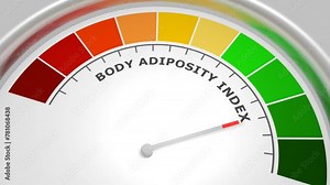 Body adiposity index good level on measure scale. Instrument scale with arrow. Colorful infographic gauge element. Healthy life information.