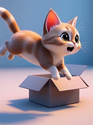 Cat jumps into box and misses#CatFail #FunnyCat #KidsFun #3DCartoon #CuteCat