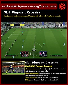 🏁 Pinpoint Crossing คืออะไร? 🔹 ความหมาย: นักเตะจะสามารถ เปิดบอลจากด้านข้างสนามได้อย่างแม่นยำ โดยมี "น้ำหนักบอล", "ทิศทาง", และ "ความโค้ง" ที่ดีเป็นพิเศษ ⚙️ ผลของสกิล 🎯 เพิ่มความแม่นยำ: การเปิดบอล (Cross) เข้าหาตัวเป้าหมาย เช่น ศูนย์หน้าในเขตโทษ จะเข้าเป้ามากขึ้น 🌀 เพิ่มความโค้งของลูก: บอลพุ่งแบบมี Curve เหมาะกับการเปิดย้อยเข้าหัวหรือเปิดเรียดเฉียงไปหน้าประตู ⏱ เพิ่มความเร็วบอล: บอลพุ่งเร็ว ทำให้กองหลังสกัดยาก ⚽ ใช้ได้กับ: การเปิดจากริมเส้นทั้งแบบยืนเปิดและวิ่งเปิด #ELeagueThailand #eFootball