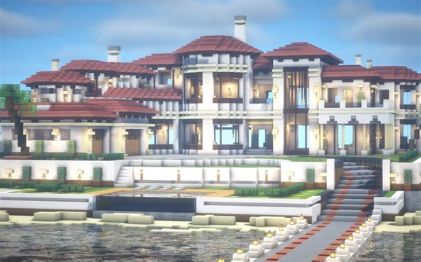 【Minecraft】如何建造地中海豪华现代住宅教程（第二部分）（FlyingCow）