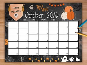 Editable October 2026 Calendar, Printable Happy Halloween Calendar W/ Ghost and Pumpkins, Scary Trick or Treat Calendar, Monthly Calendar - Etsy Canada