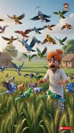 🌾 चिड़ियों ने खा ली फसल! 😱 फिर किसान ने लगाया 'क्रैजी' दिमाग! 🧠 #cartoon