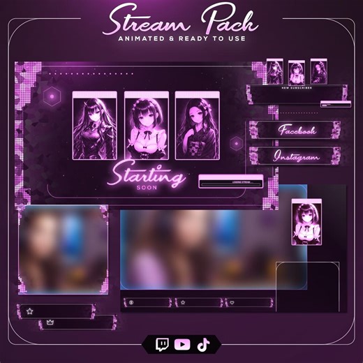 Kawaii Pink Anime Twitch Overlay – Pastel Stream Pack – Animated Stream Screens, Webcam Frame & Alerts – Cute Obs/vtuber - Etsy