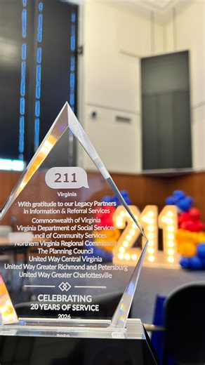 Twenty years ago this week, U.S. Senator Tim Kaine made the very first call to what would become 211 Virginia and the legacy of 211 began right here at your local United Way. Since day one, 211 has been a simple, powerful connection point for people seeking help, guidance, and hope. Thousands rely on it every year to find critical resources. We were proud to celebrate this 20-year milestone as an anchoring agency alongside the 211VA team and community partners across Virginia. Strong collaborati