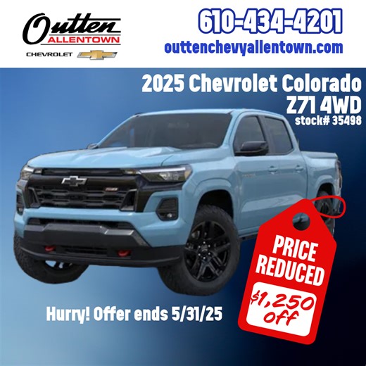 Check out the stunning NEW Snowdrift Metallic color, exclusively available on the 2025 Chevy Colorado! ✨ What do you think of this fresh look? Let us know in the comments! 👇 Buy it before the end of May to get $1,250 off! Ready to see it in person? Schedule your test drive at Outten Chevy Allentown! 📞 610-434-4201 💻 More info: https://www.outtenchevyallentown.com/new-ALLENTOWN-2025-Chevrolet-Colorado-Z71-1GCPTDEK0S1182030 #ChevyColorado #SnowdriftMetallic #NewColor #Chevrolet #Trucks #OuttenC