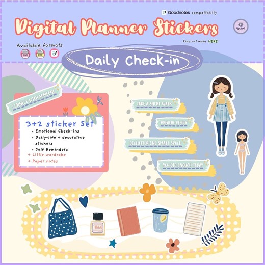 Digital Sticker Pack (instant Download - PNG, PDF, Goodnotes Collection) | Digital Planner | Daily Self-check-in - Etsy