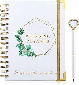 Wedding Planner&Organizer for Bride,Diamond Pen Set,A5 Undated Bridal Countdown Wedding Notebook Engagements Gift
