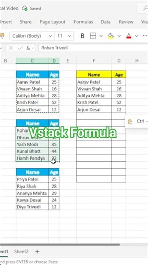 Excel Vstack Formulas | Excel Me alag alag table me se aek table me data kese laye | Excel Ticks