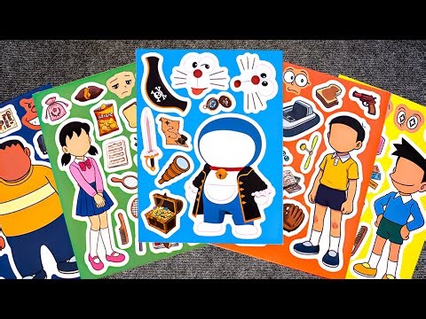 Oddly Satisfying DORAEMON Sticker Book 📘 Cute DIY with Nobita, Shizuka, Jaian, Suneo | ASMR Paper